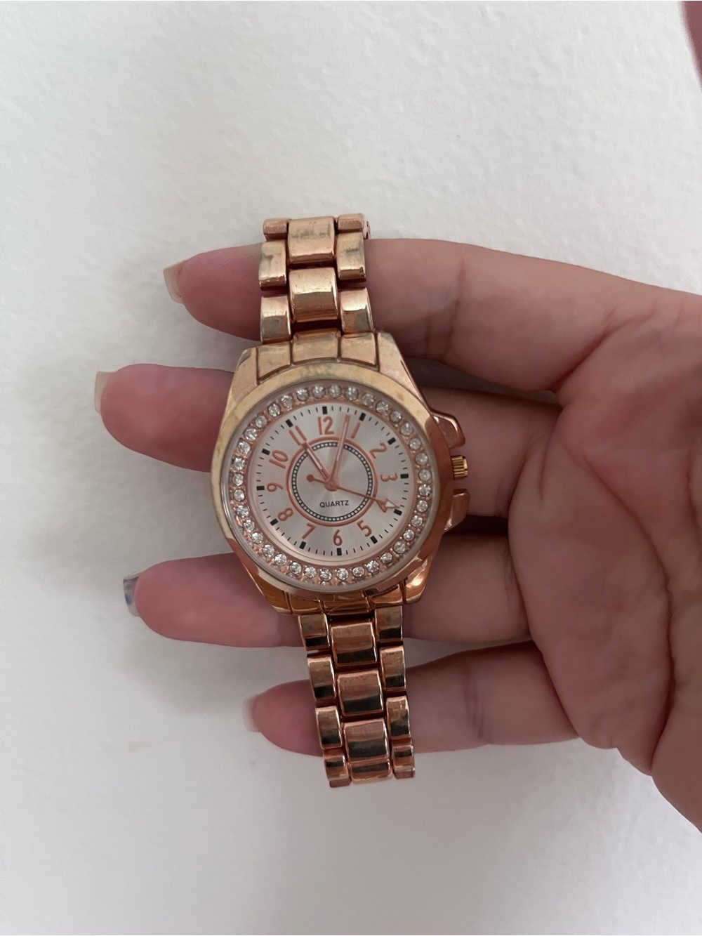 Merona Rose Gold Crystal-Trimmed Women's Link Watch